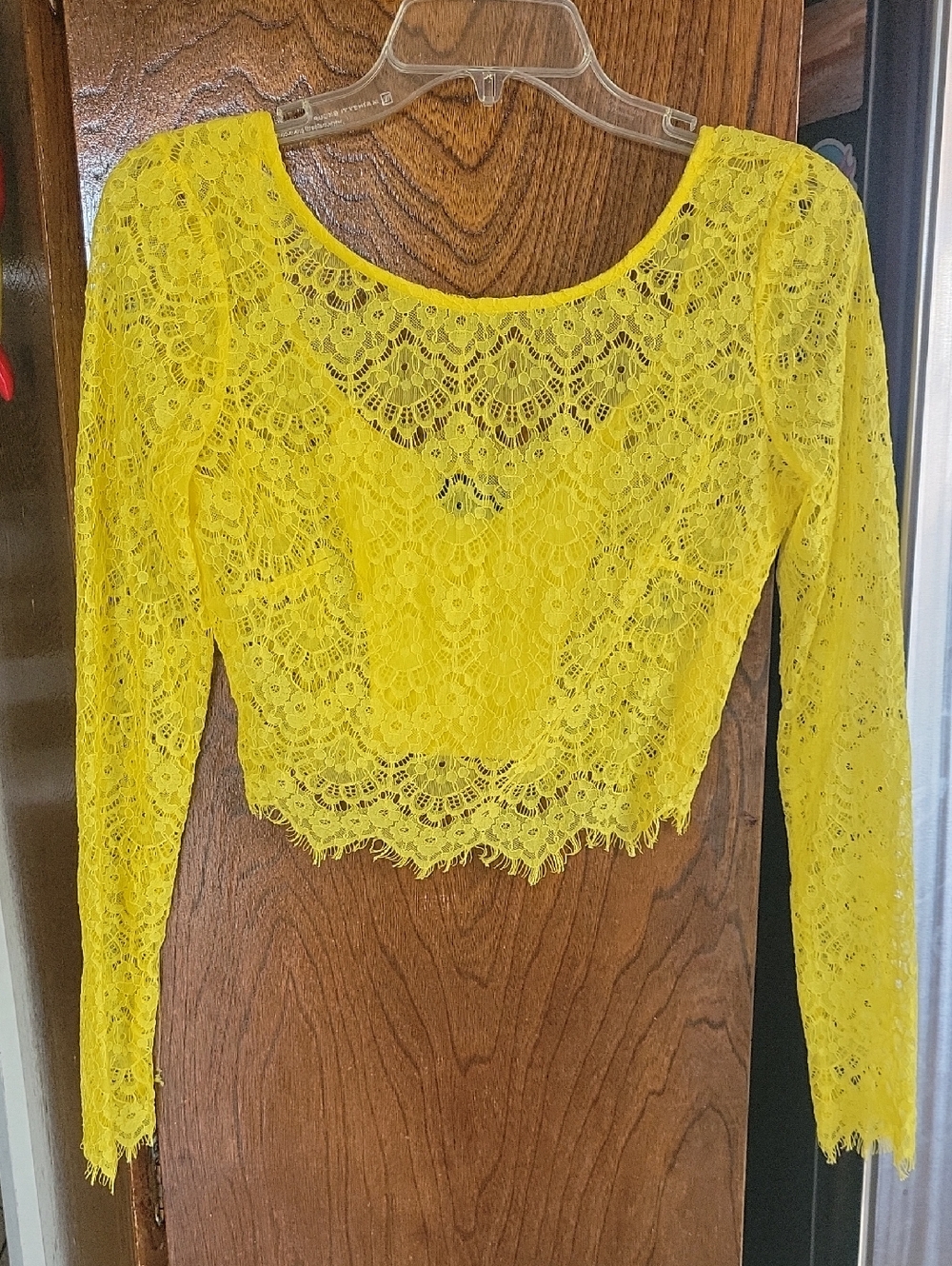 Yellow Lace Long-Sleeve Crop Top